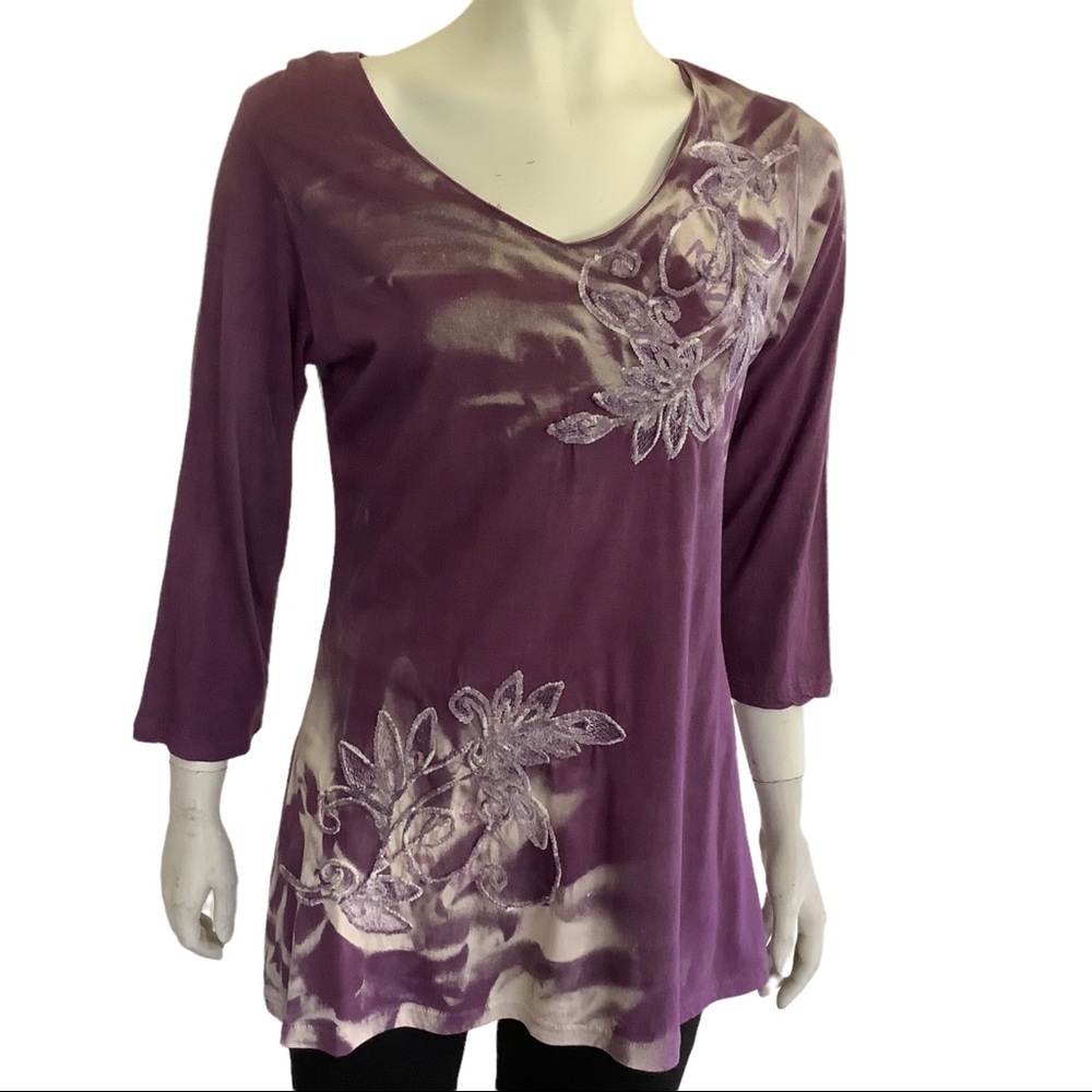 3/4 sleeve 100% stretchy purple cotton top